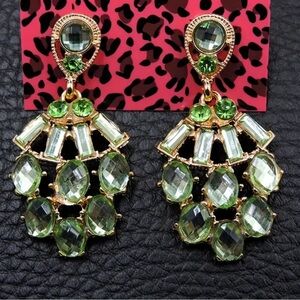 Betsey Johnson Green And Gold Statement Earrings